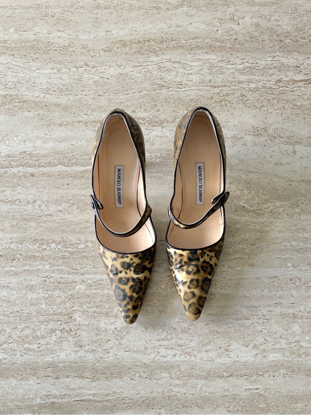 Vintage Manolo Blahnik Campari Leopard Mary Jane Pumps